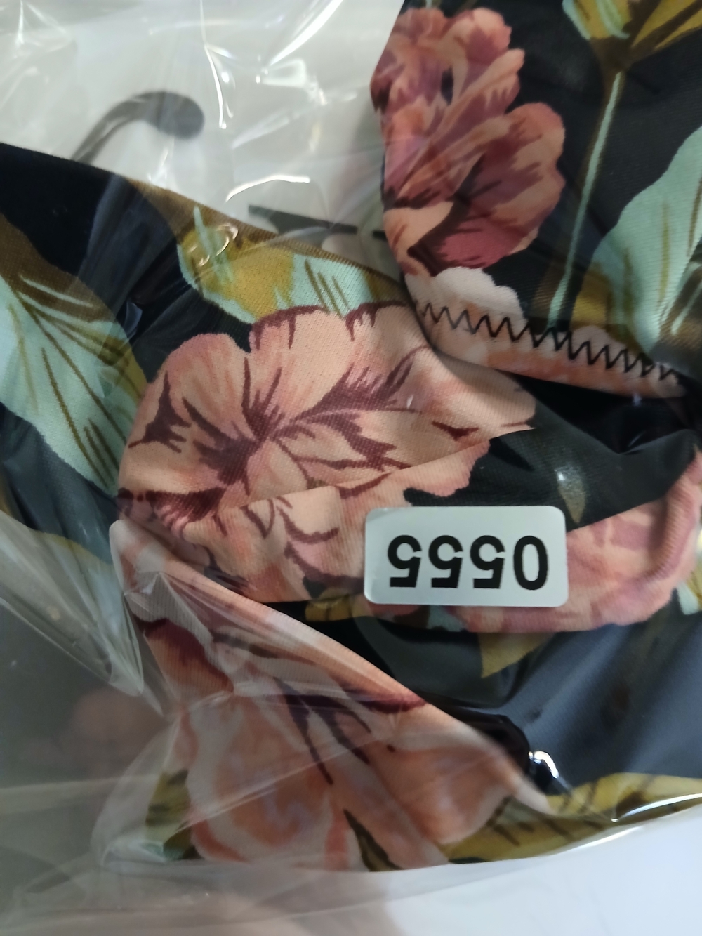 Shade & Shore Black Floral Bikini Top with Pink Flowers